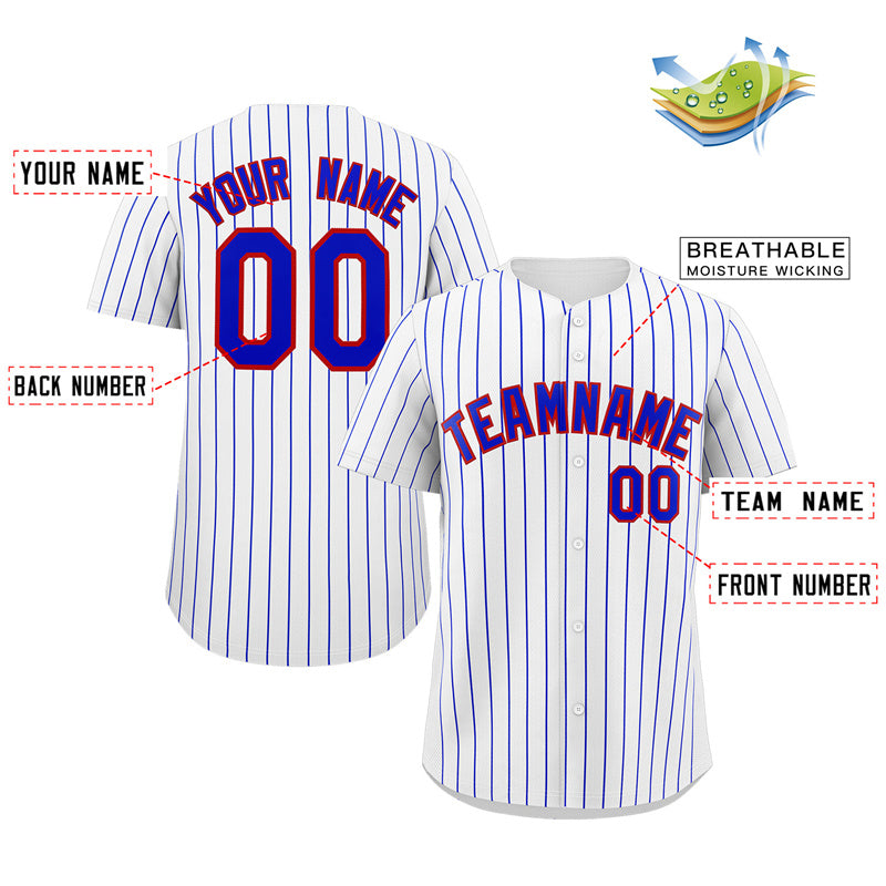 Custom White Royal-Red Stripe Fashion Authentic Baseball Jersey