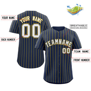 Custom Navy White-Gold Stripe Fashion Authentic Baseball Jersey