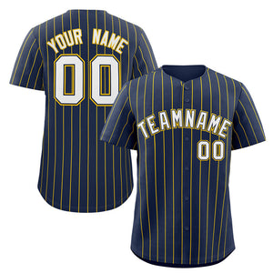 Custom Navy White-Gold Stripe Fashion Authentic Baseball Jersey