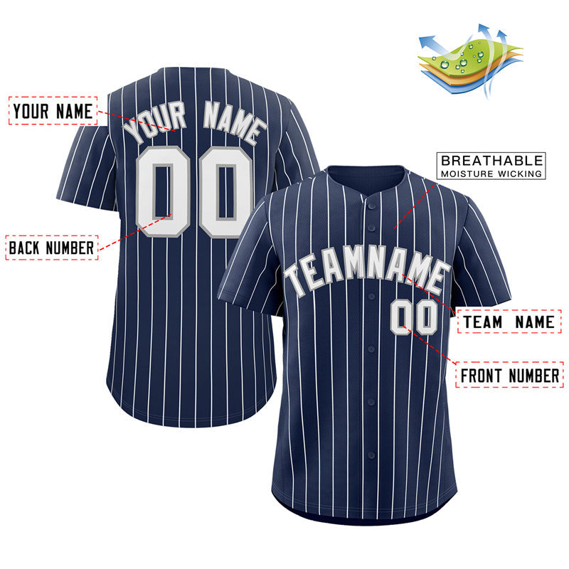 Custom Navy White-Gray Stripe Fashion Authentic Baseball Jersey