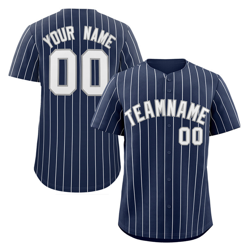 Custom Navy White-Gray Stripe Fashion Authentic Baseball Jersey