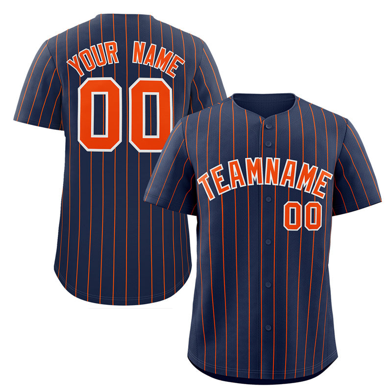 Custom Navy Orange-White Stripe Fashion Authentic Baseball Jersey