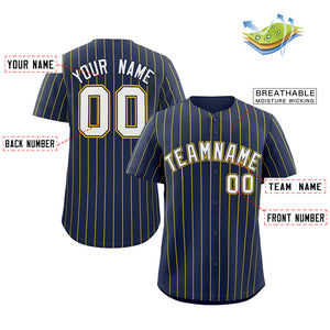 Custom Navy White-Gold Stripe Fashion Authentic Baseball Jersey