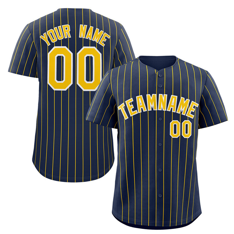 Custom Navy Gold-White Stripe Fashion Authentic Baseball Jersey