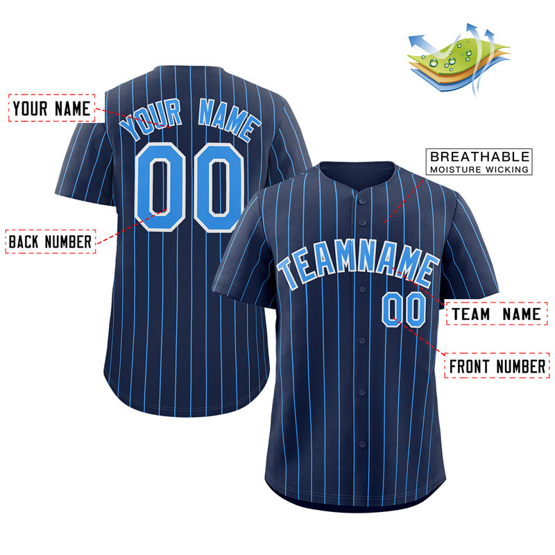 Maillot de baseball personnalisé à rayures bleu marine et blanc, à la mode, authentique