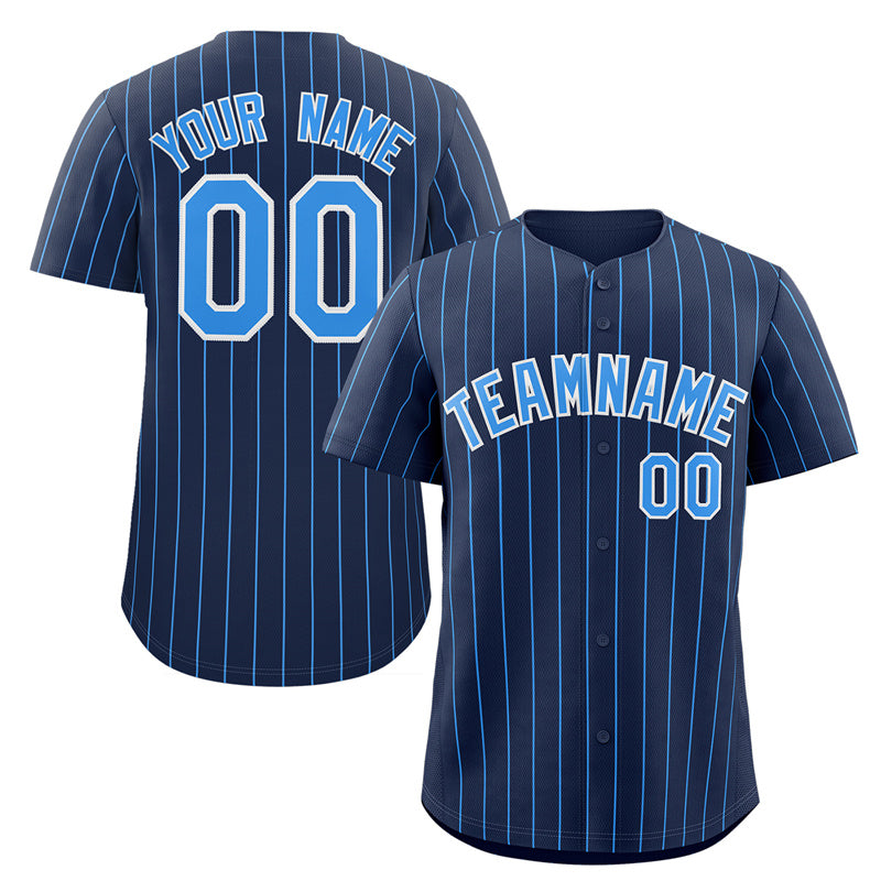 Maillot de baseball personnalisé à rayures bleu marine et blanc, à la mode, authentique