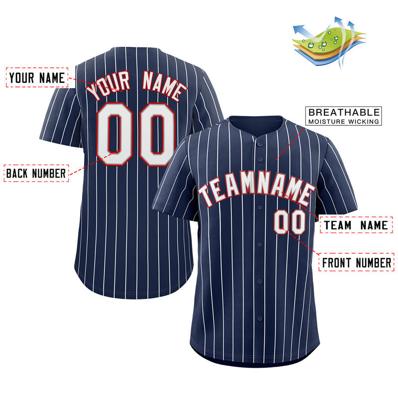 Custom Navy White-Red Stripe Fashion Authentic Baseball Jersey