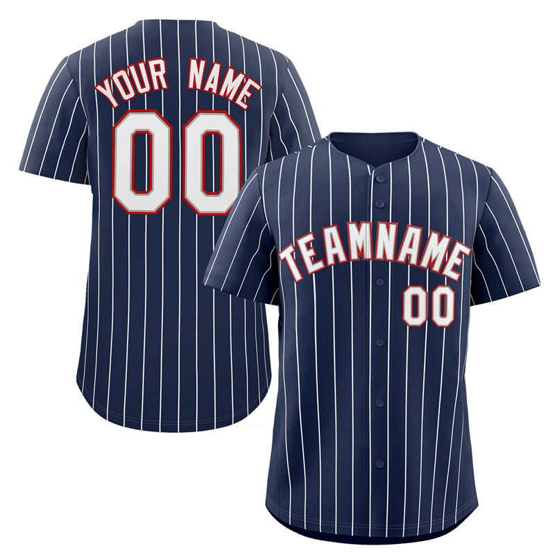 Custom Navy White-Red Stripe Fashion Authentic Baseball Jersey