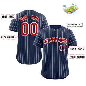 Custom Navy Red-White Stripe Fashion Authentic Baseball Jersey