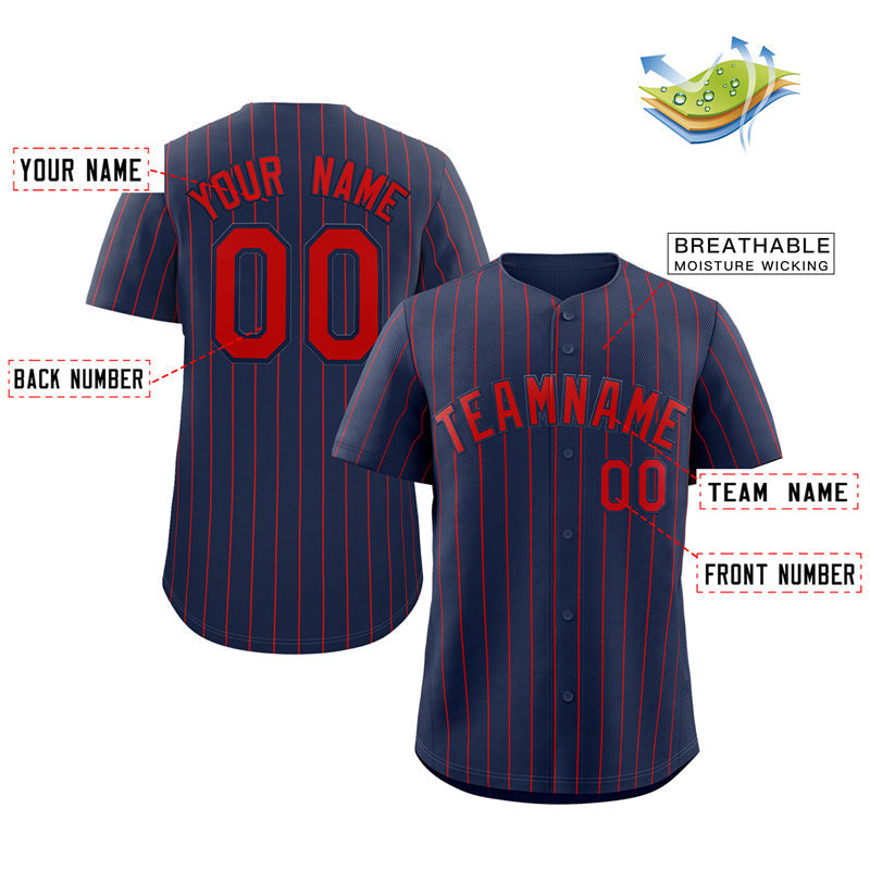 Maillot de baseball authentique à rayures rouges et marine, personnalisé, à la mode