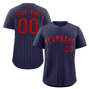 Custom Navy Red Stripe Fashion Authentic Baseball Jersey