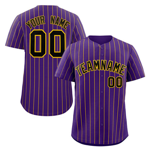 Custom Purple Black-Gold Stripe Fashion Authentic Baseball Jersey