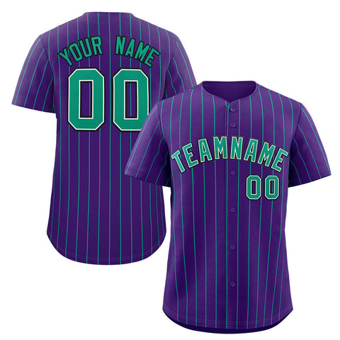 Custom Purple Aqua-Black Stripe Fashion Authentic Baseball Jersey