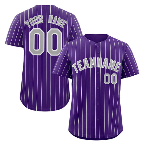 Custom Purple Gray-White Stripe Fashion Authentic Baseball Jersey