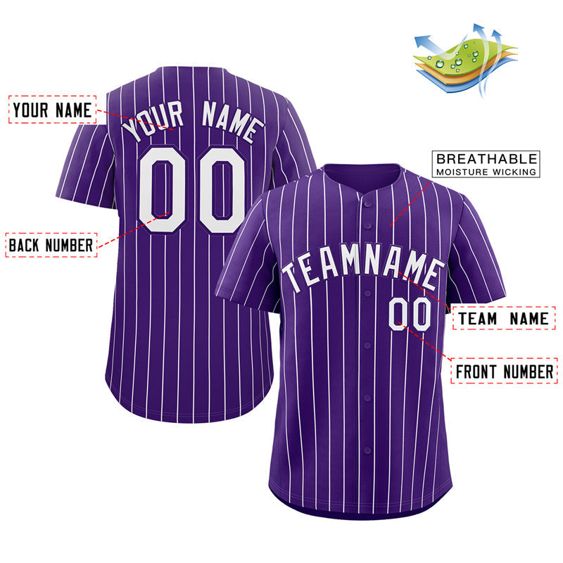 Maillot de baseball authentique à rayures blanches et violettes, personnalisé, à la mode