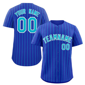 Maillot de baseball personnalisé Royal Aqua-White Stripe, maillot de baseball authentique à la mode