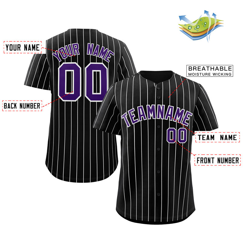 Custom Black Purple-White Stripe Fashion Authentic Baseball Jersey