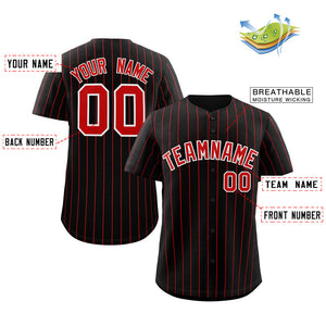 Custom Black Red-White Stripe Fashion Authentic Baseball Jersey