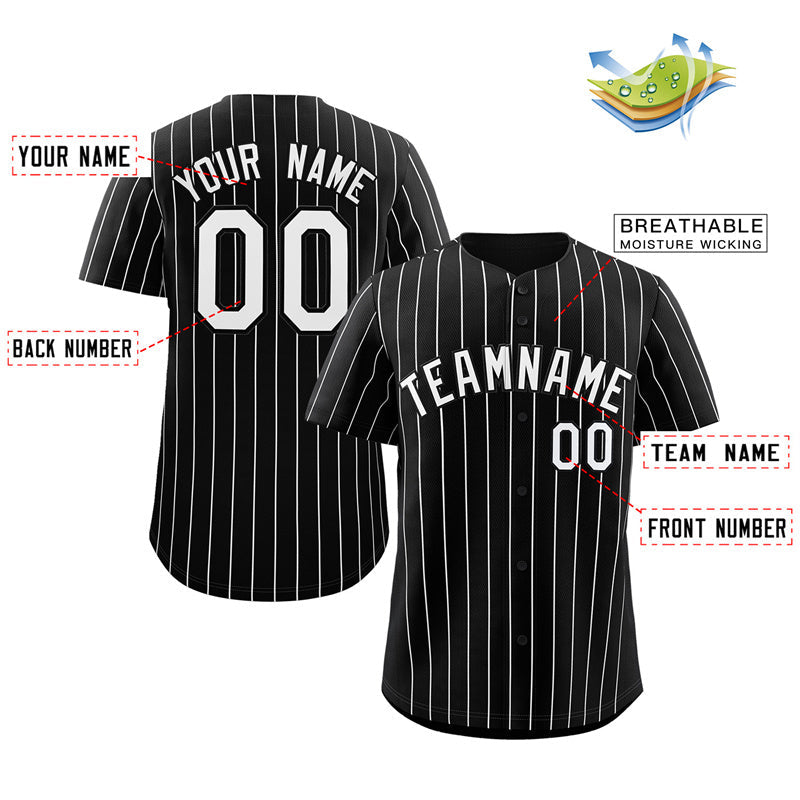 Maillot de baseball authentique à rayures noires et blanches, personnalisé, à la mode