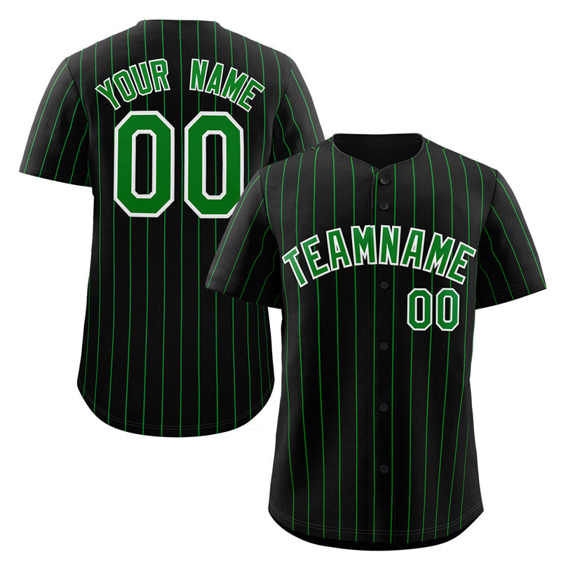 Custom Black Green-White Stripe Fashion Authentic Baseball Jersey