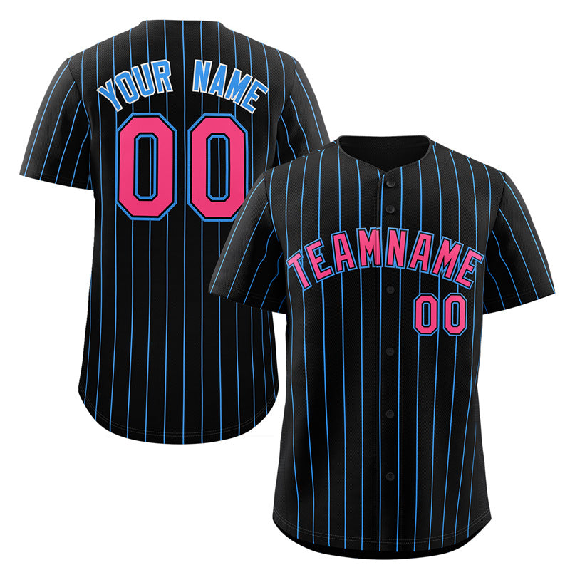 Maillot de baseball personnalisé à rayures noires, roses et bleues, à la mode, authentique