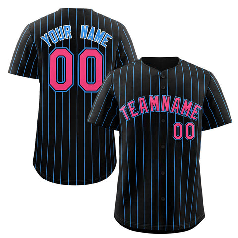 Custom Black Pink-Powder Blue Stripe Fashion Authentic Baseball Jersey