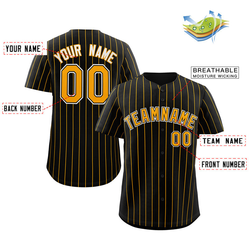 Maillot de baseball authentique à rayures noires et jaunes, personnalisé, à la mode