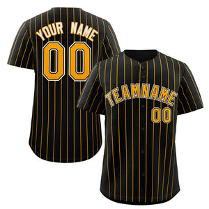 Custom Black Yellow-White Stripe Fashion Authentic Baseball Jersey