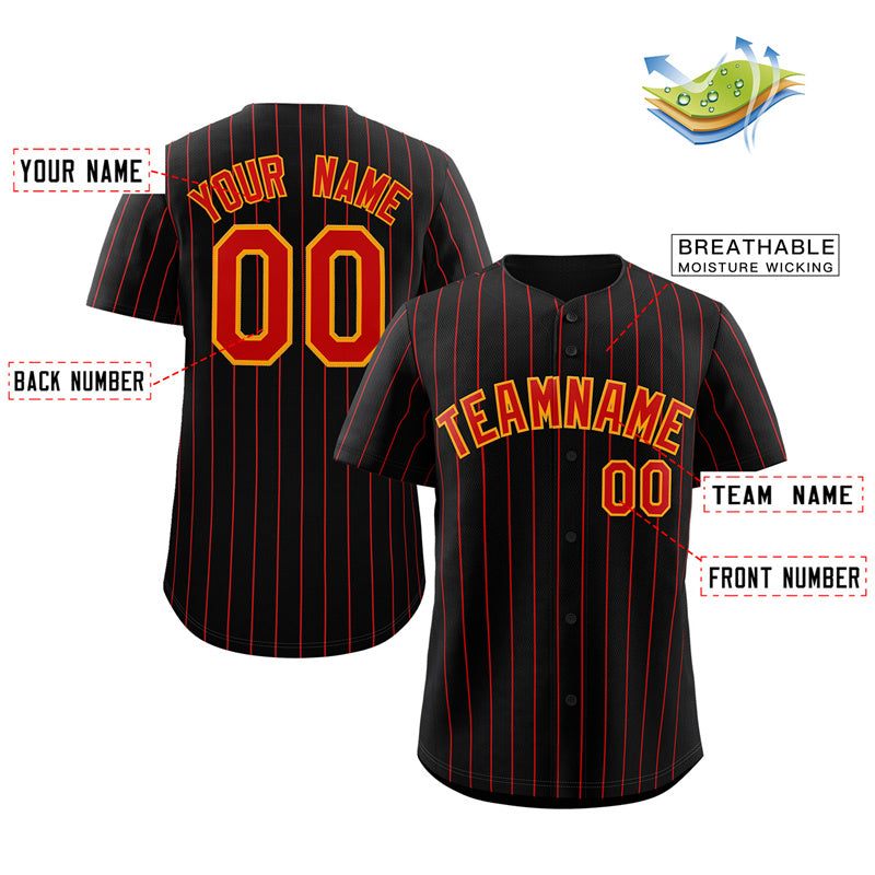 Maillot de baseball authentique à rayures noires et rouges, personnalisé, à la mode