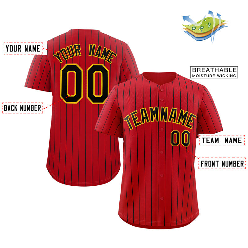 Maillot de baseball authentique à rayures rouges, noires et jaunes, personnalisé, à la mode