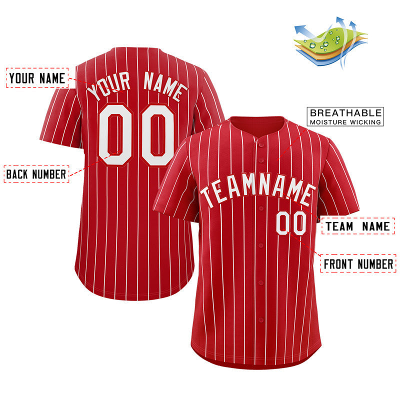 Maillot de baseball authentique à rayures blanches et rouges personnalisées