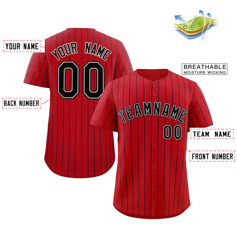 Custom Red Black Pinstripe Black-White Authentic Baseball Jersey Discount