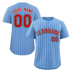 Maillot de baseball personnalisé à rayures bleu clair rouge-marine, mode authentique