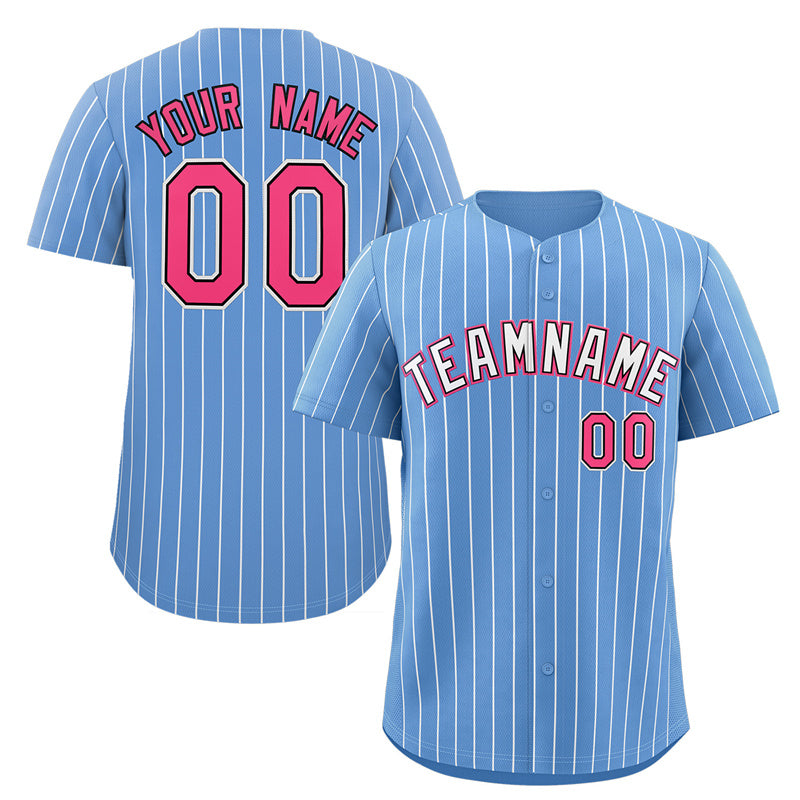 Custom Light Blue White-Pink Stripe Fashion Authentic Baseball Jersey