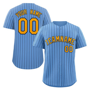 Maillot de baseball personnalisé à rayures bleu clair jaune-marine, mode authentique