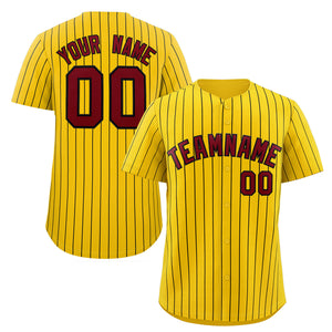 Custom Gold Crimson-Black Stripe Fashion Authentic Baseball Jersey