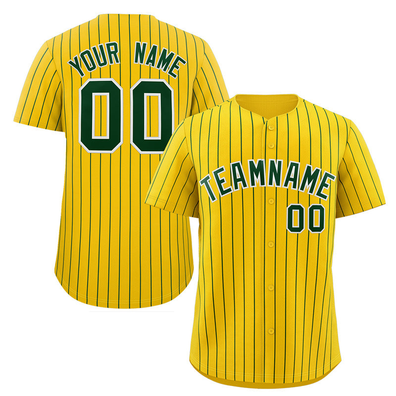 Custom Gold Green-White Stripe Fashion Authentic Baseball Jersey