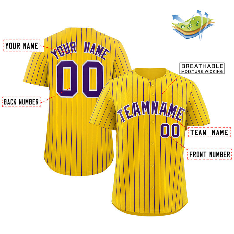 Custom Gold Purple-White Stripe Fashion Authentic Baseball Jersey