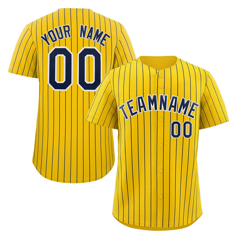 Custom Gold Navy-White Stripe Fashion Authentic Baseball Jersey