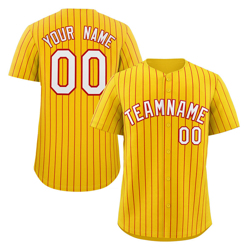 Custom Gold White-Red Stripe Fashion Authentic Baseball Jersey