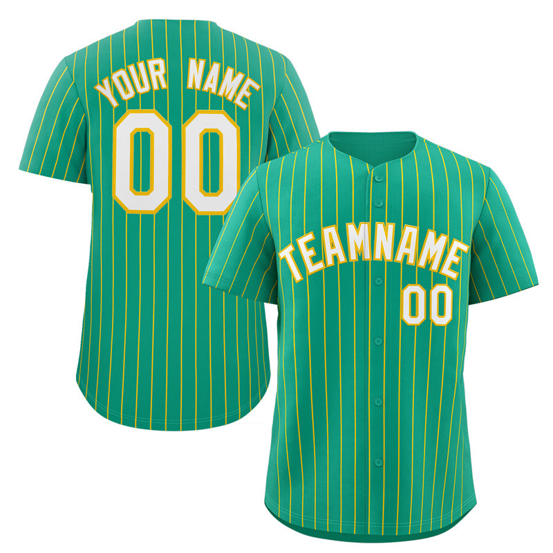 Custom Teal White-Gold Stripe Fashion Authentic Baseball Jersey