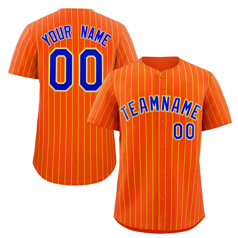 Maillot de baseball authentique à rayures orange et jaune royal, personnalisé, à la mode