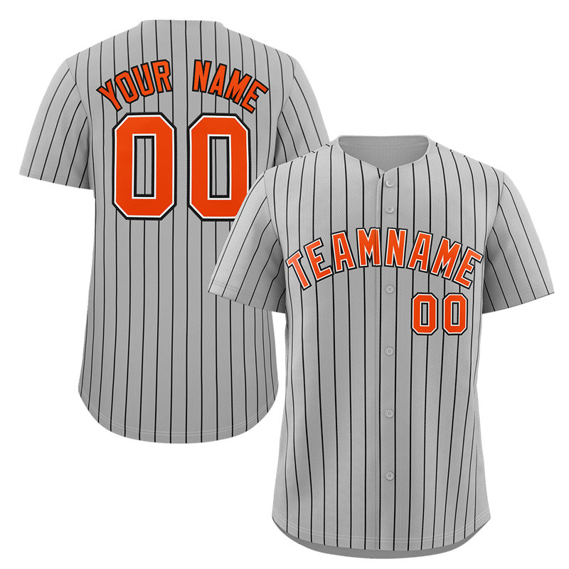 Custom Gray Orange-Navy Stripe Fashion Authentic Baseball Jersey