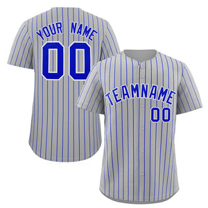 Custom Gray Royal-White Stripe Fashion Authentic Baseball Jersey