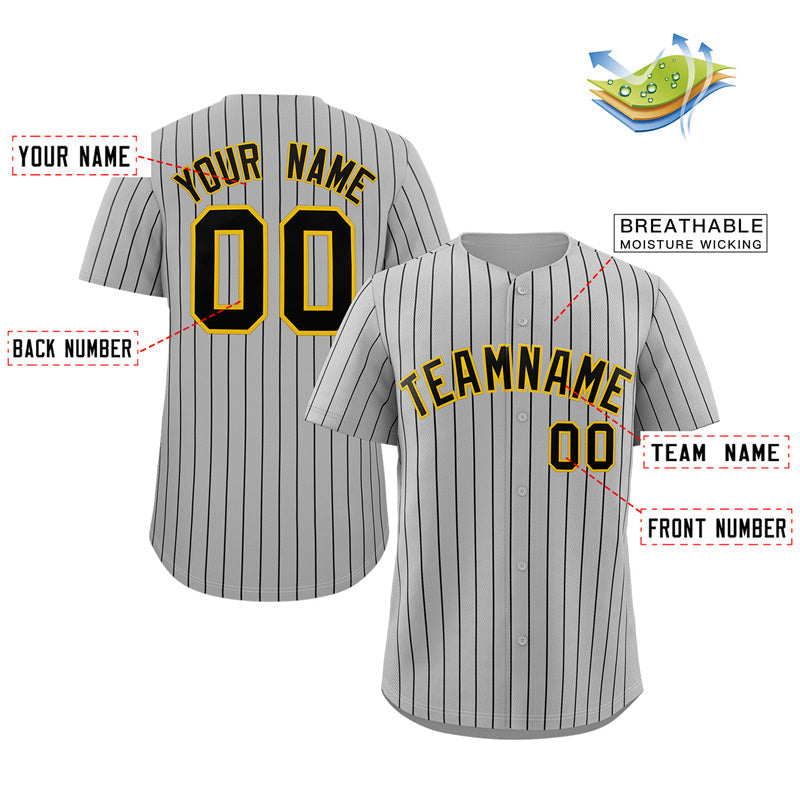 Maillot de baseball authentique à rayures noires et dorées, personnalisé, à la mode