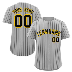 Custom Gray Black-Gold Stripe Fashion Authentic Baseball Jersey