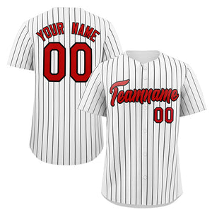 Maillot de baseball authentique à rayures blanches, rouges et noires, personnalisé, à la mode