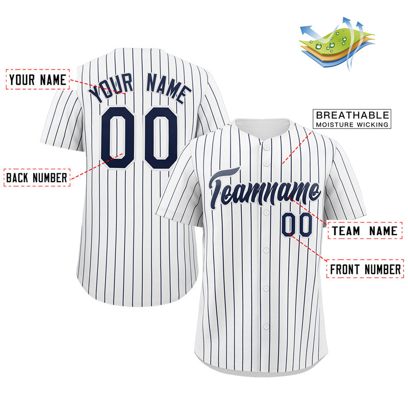 Custom White Navy Stripe Fashion Authentic Baseball Jersey