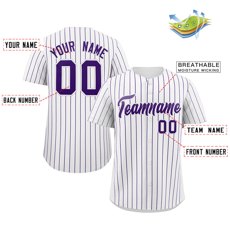 Custom White Purple Stripe Fashion Authentic Baseball Jersey