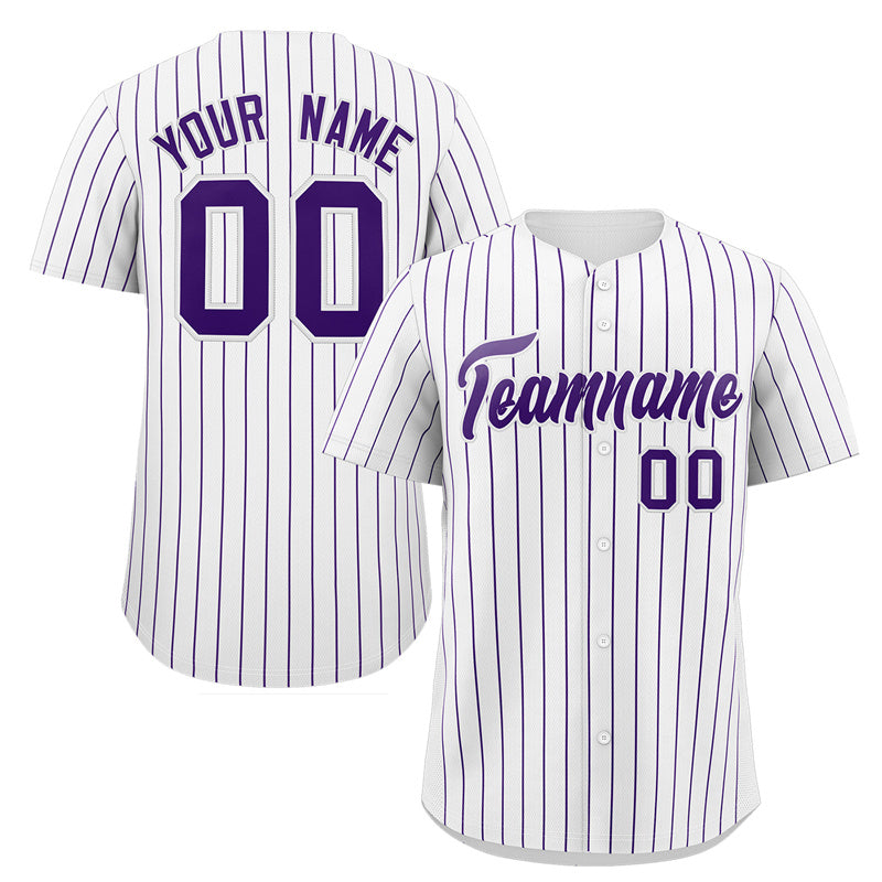 Maillot de baseball authentique à rayures blanches et violettes, personnalisé, à la mode